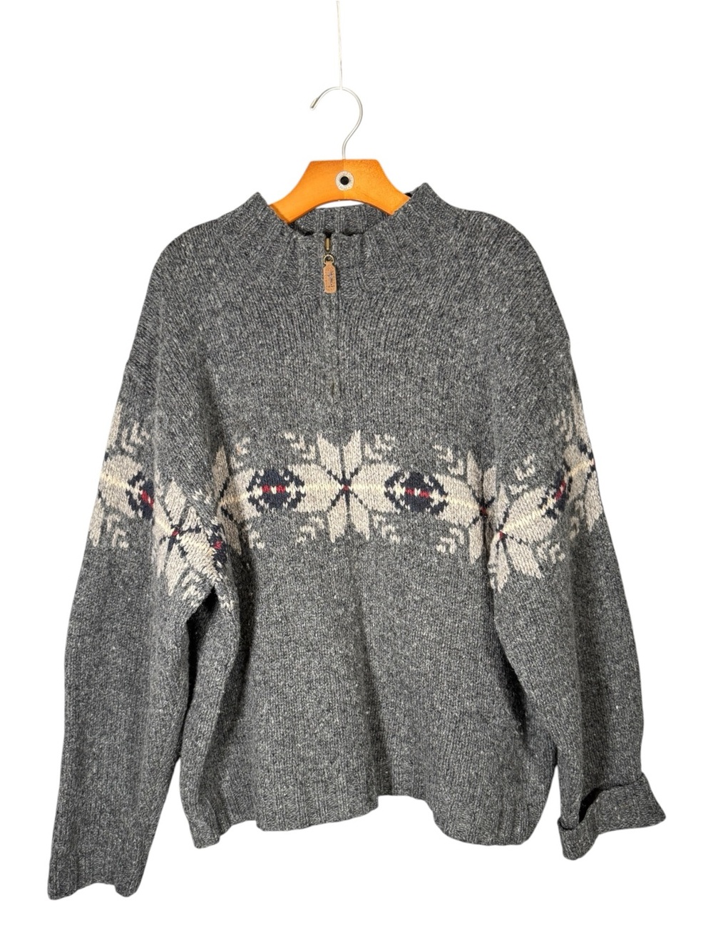 Vintage Eddie Bauer Legend Nordic Snowflake Lambswool Sweater Quarter Zip XL